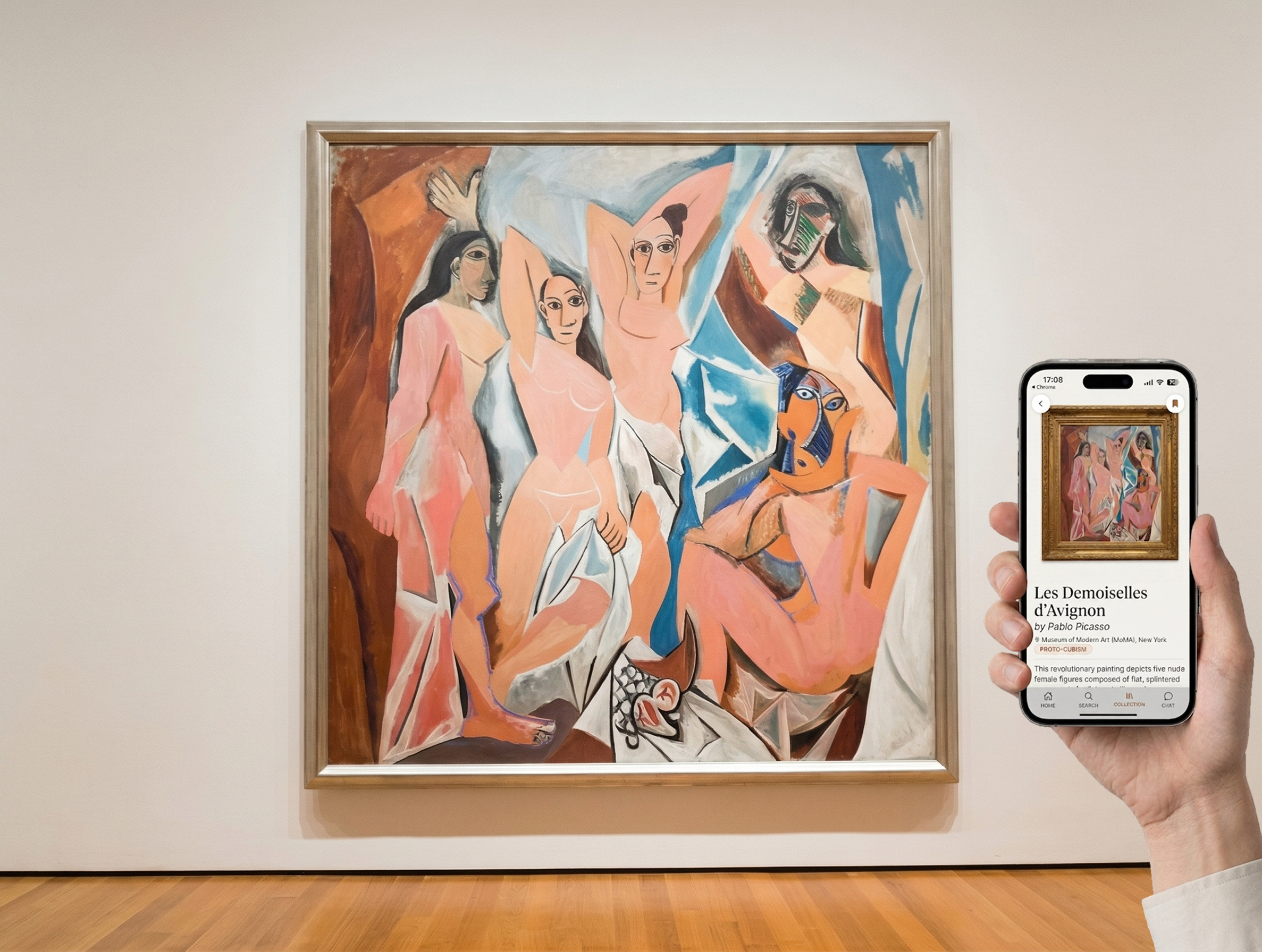 ArtSense mobile app shown in a museum gallery