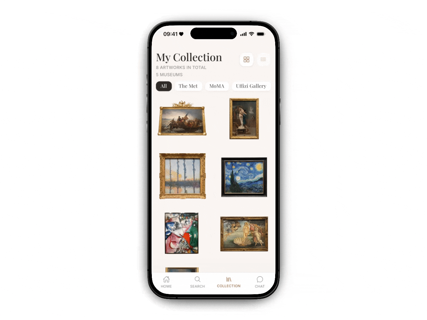 ArtSense Collection page — capture and save artworks via the mobile camera