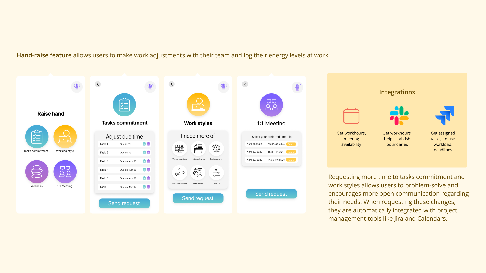 Hand raise and task adjustment features